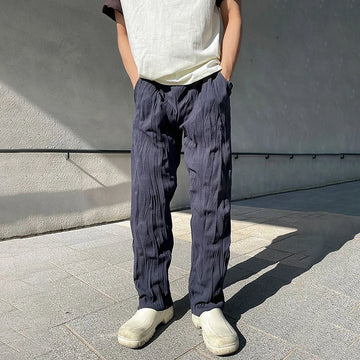 Aidase Mens Casual Pleated Straight Pants Genderless 2024 Summer New Arrival Fashion Personalized Solid Color Versatile Pants Unisex aidase-shop